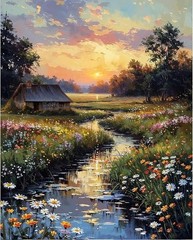 Paint by Numbers Kit for Adults – Countryside Sunset 16x20inch, Countryside-1