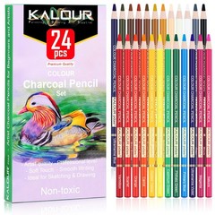 Premium Colored Charcoal Pencils Set – 24 Pastel Chalk & Skin Tone Pencils for D