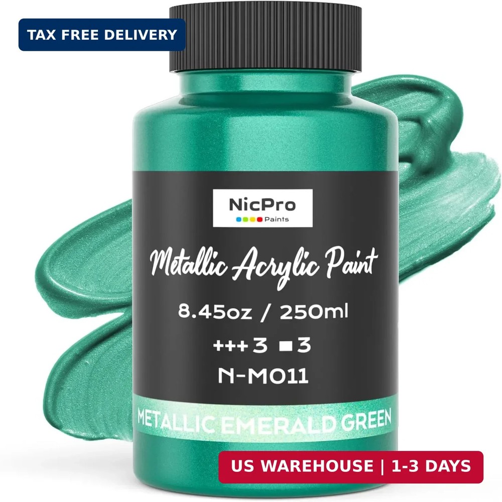 Nicpro Metallic Emerald Green Acrylic Paint, 8.45oz/250ml Large Pearlescent Acry