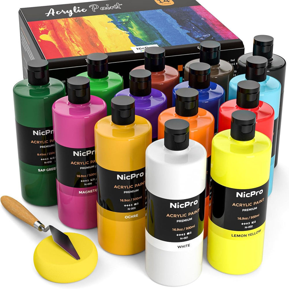 14 Colors Large Bulk Acrylic Paint Set (16.9 oz,500 ml) Rich Art Painting Suppli