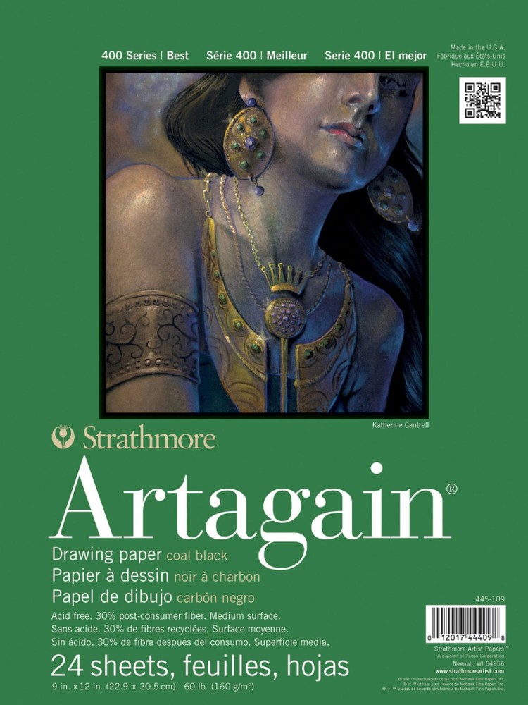 400 Series Artagain Pad, Coal Black Paper, Glue Bound, 9×12 inches, 24 Sheets