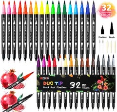 ZSCM 32 Colors Duo Tip Brush Markers Art Pen Set, Artist Fine and Brush Tip C…
