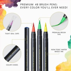 DOODLE HOG 48 Premium Watercolor Pens +2 1 Count (Pack of 50), 48 Colors