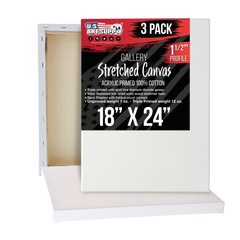 18″ x 24″ Gallery Depth 1-1/2″ Profile Stretched Canvas 3-Pack – Gesso Primed