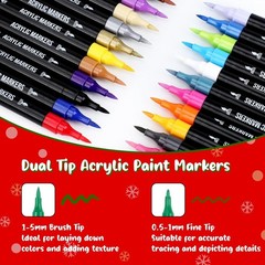 24-Color Acrylic Paint Markers – Dual Tip Fine and Brush Pens for All Surfaces