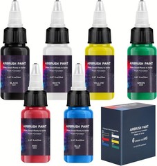 6-Color Water-Based Acrylic Airbrush Paint Set for Metal, Plastic & More