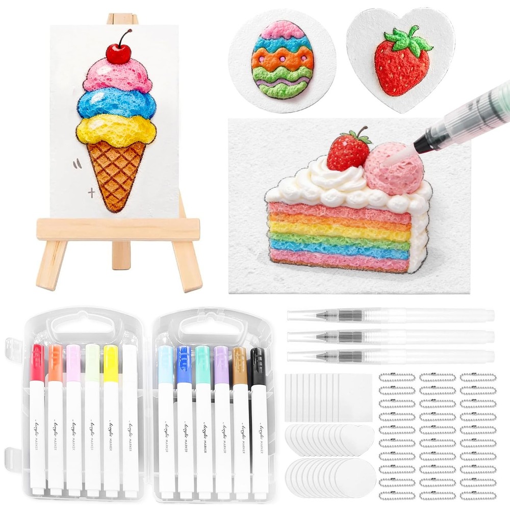 Foam Texture Painting Kit, 76 Pcs 3D Puffy Paint Drawing Set with Canvas & Sp…