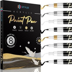 8 Count Acrylic Metallic Pens White Black Gold and Silver Fine Tip Permanent
