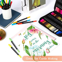 Art Markers Dual Brush Pens for Coloring, 60 Artist Colored Marker Set, Fine and