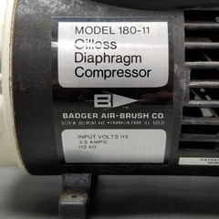 Badger Air Brush Oilless Diaphragm Compressor 180-11 HZ60 115V Works!