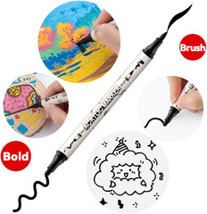 4 Black and 4 White Paint Markers Brush and Bold Dual-Tip Acrylic Paint Marke…