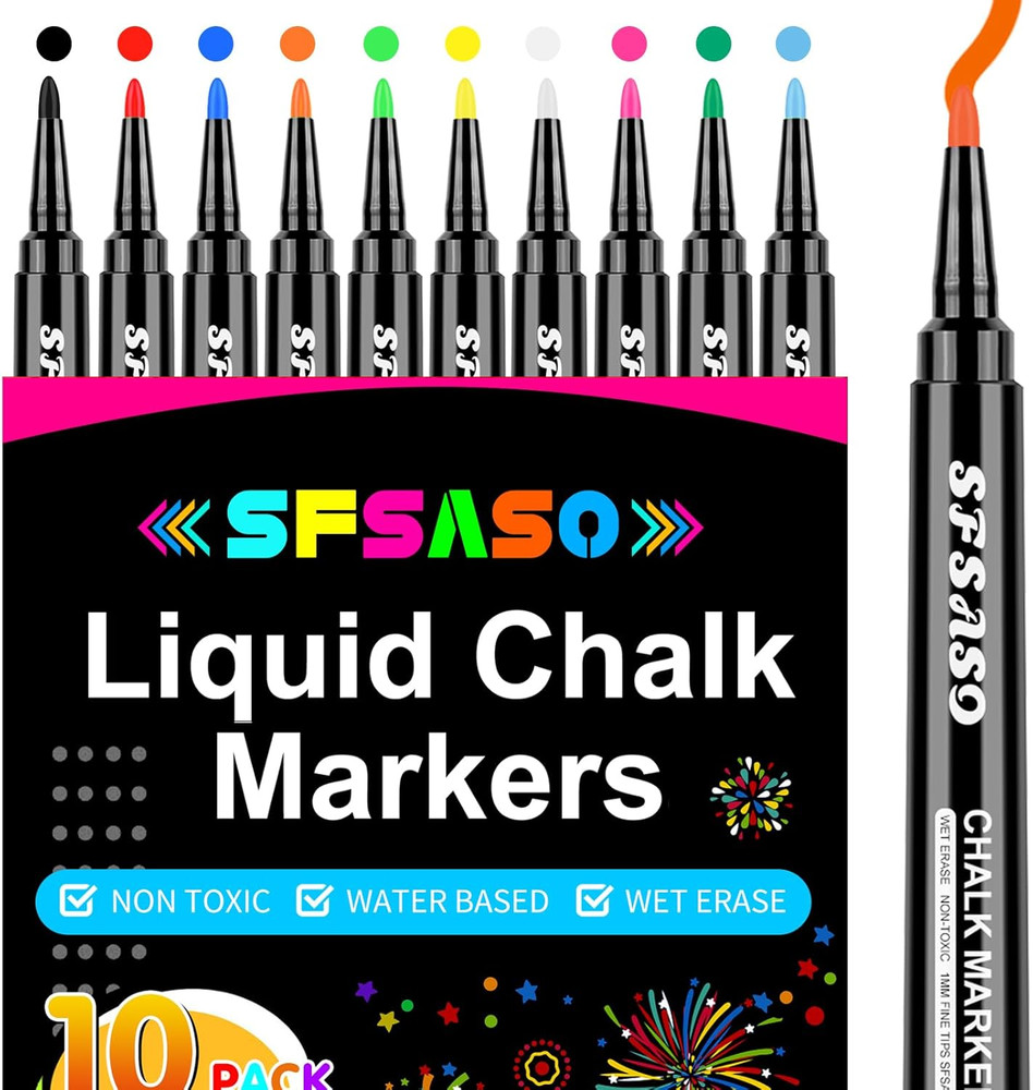 Liquid Chalk Markers for Acrylic Fridge 1 Count (Pack of 10) Multicolor