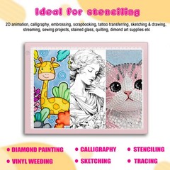 LED Drawing Tablet Kits Pink 15″ Light Board for Diamond Painting Accessorie…
