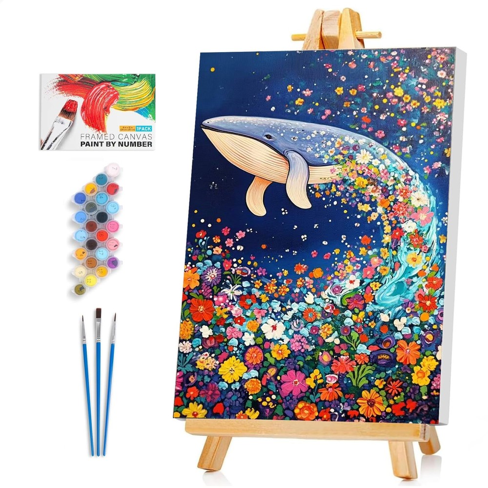 Framed Paint by Numbers Kit for Adults Beginner & Kids Ages 812, Dolphin Easy…