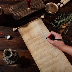 4 Pack Blank Paper Scrolls Scroll Wrapped on Wood Rod brown, uncolored