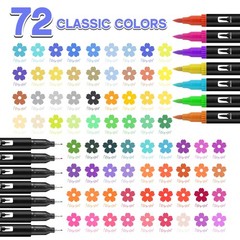 Coloring Markers Dual Brush Tip – 72 Colors Watercolor Fine Point Art Marker …