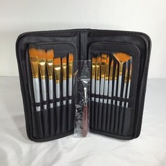 Artists 16 Piece Acrylic Oil Brush Watercolor Set Zippered Case