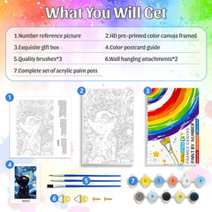 Paint by Numbers Kit,Starry Night Oil Painting on Canvas with Frame8X12 Inch