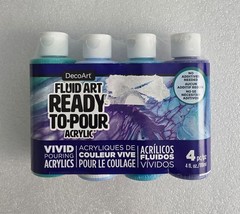 DecoArt Fluid Art Ready-To-Pour Acrylic Paint Set Lagoon 4pc 4oz Bottles NEW
