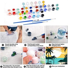 4 Pack Paint by Numbers for Adults and Kids Beginner，Landscape-Beach DIY Acry…