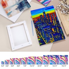 2 Pcs Stretched Canvas, 4×4″ Artist Boards 9/13″ Profile Cotton Panels,White