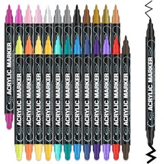 Acrylic Paint Markers, 24 Colors Acrylic Markers Set, Dual Tip Fine & Dot Point