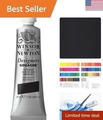 Luxury Jet Black Gouache Paint, 37 ml Tube for Professional Artists’ Use