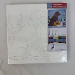 Christmas Artists Loft Canvas Acrylic Painting Kit 12 Piece Dog Pup Squirrel
