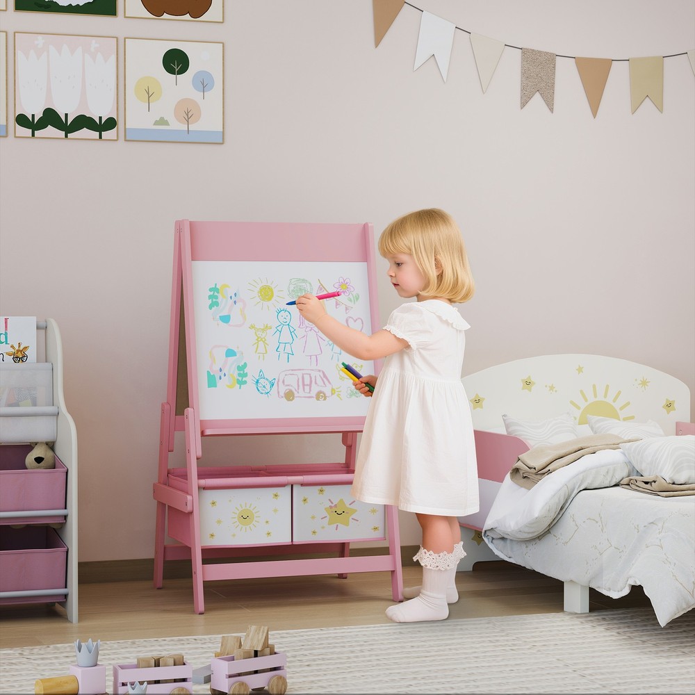 3-in-1 Art Easel for Kids, Double-Sided Kids Easel with Paper Roll, Pink