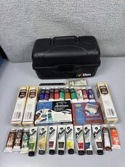 Lot of 39 Winsor & Newton / Bob Ross Oil Paint Tubes Flambeau Art Bin / 3 Tier