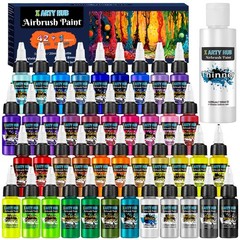 Airbrush Paint – 42 Colors with 4.05 Fl Oz Thinner, Iridescent, Neon and Meta…
