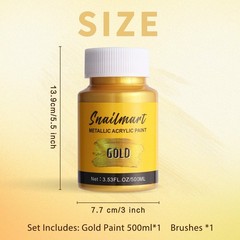 500ml Acrylic Paint Metallic Gold with 1 Brushes,Gold Leaf Paint for Art Pain…