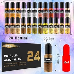 Metallic Alcohol Ink Set – 24 Colors, 10ml Each, Shimmer Mixatives for Resin,…