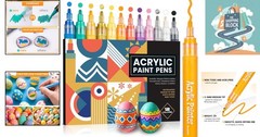 12 Color Acrylic Paint Markers for Crafts, Waterproof, 2mm Tips