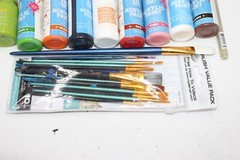 Acrylic Paint Lot 50+ Bottles 2-8 fl oz each Variety Multicolor + 12 Brushes HTF