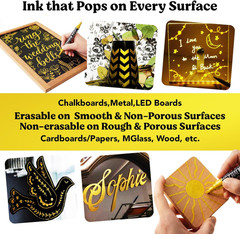 6 Gold Chalk Markers – Dual Tip, Fine & Jumbo Tip (1Mm, 3Mm, 5Mm, 15Mm) | Erasab