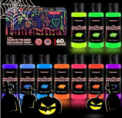 Fluorescent Glow in the Dark Paint Set – 60ml / 2oz Neon Glow Acrylic Paint