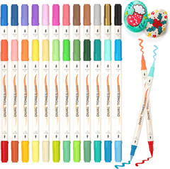 48 Colors Dual Tone Acrylic Paint Markers, 24 Pack Acrylic Paint Pens Set for Ro