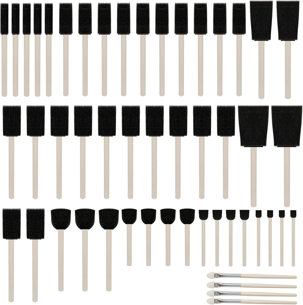50Pcs Foam Brush and round Stencil Foam Brush Set 10 Sizes with High Density Foa