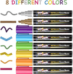 Metallic Liquid Chalk Markers – 8 Pack with Reversible Bullet and Chisel Tips…
