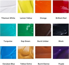Acrylic Paints, 500ml Bottles, 12 Colors