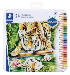 Colored Pencils Triangular Barrel Assorted 24 PCS Metal Tin 1278 M24