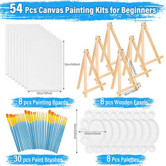 54 Pack 8″ x 10″ Canvas Easel Set Paint Brushes Acrylic Oil Art Kit