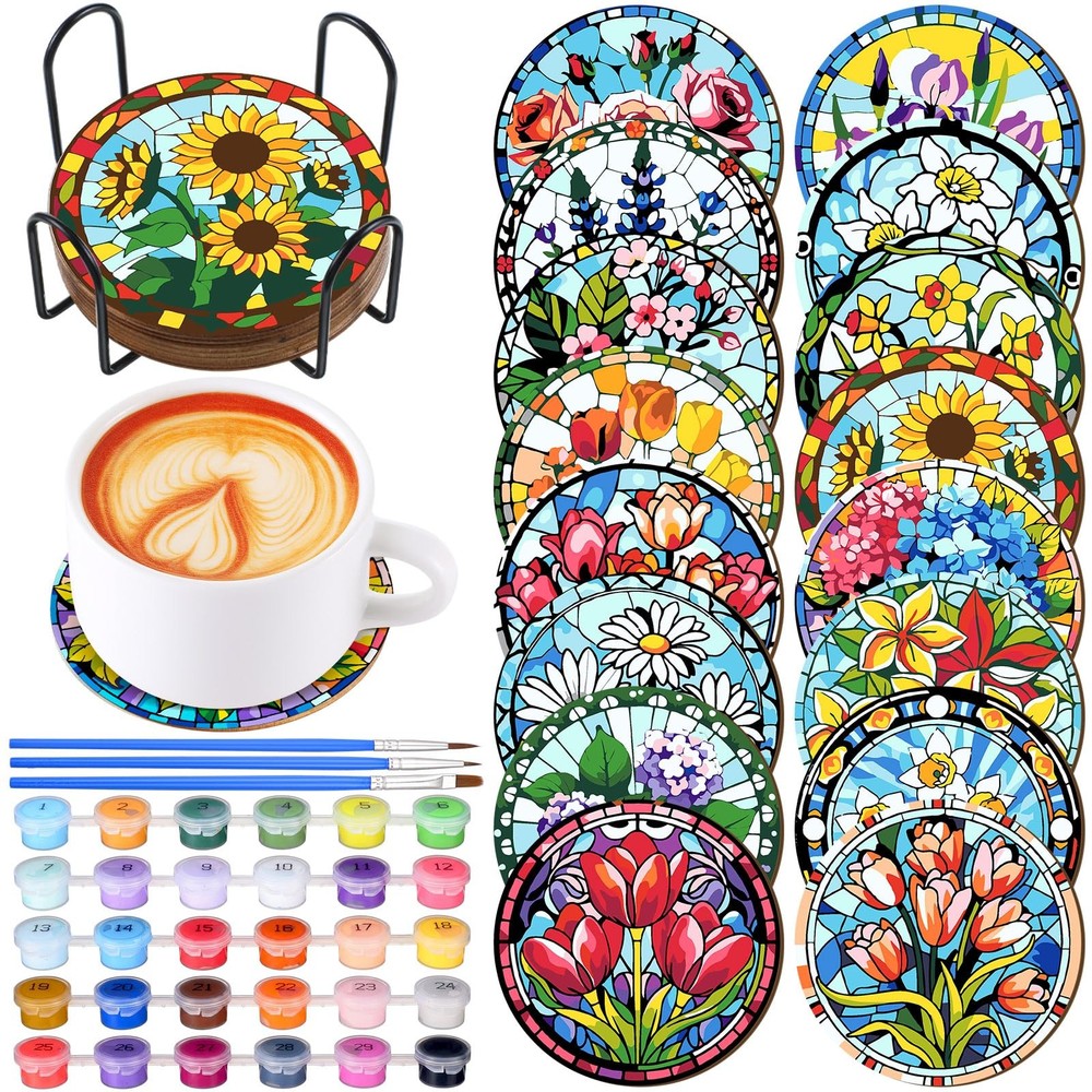 8 Pcs Flower Paint By Numbers 8 Piece Floral Bouquet Set Full Drill Wall Art