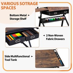 Adjustable Drafting Table with Power Outlet Artist Drawing Table with Stool
