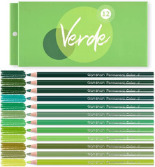 Qianshan 12 Green Colored Pencils Oil Based Pre-Sharpened Wooden Colored Pencil