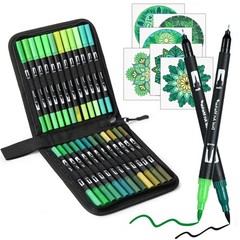 Green Dual Tip Brush Pen,Colored Fine & Brush Calligraphy Pens, Dual Tip Mark…
