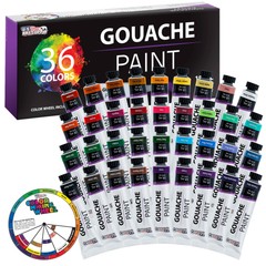 U.S. Art Supply 36 Color Set Gouche Paint in Large 18ml Tubes Color Mixing Wheel