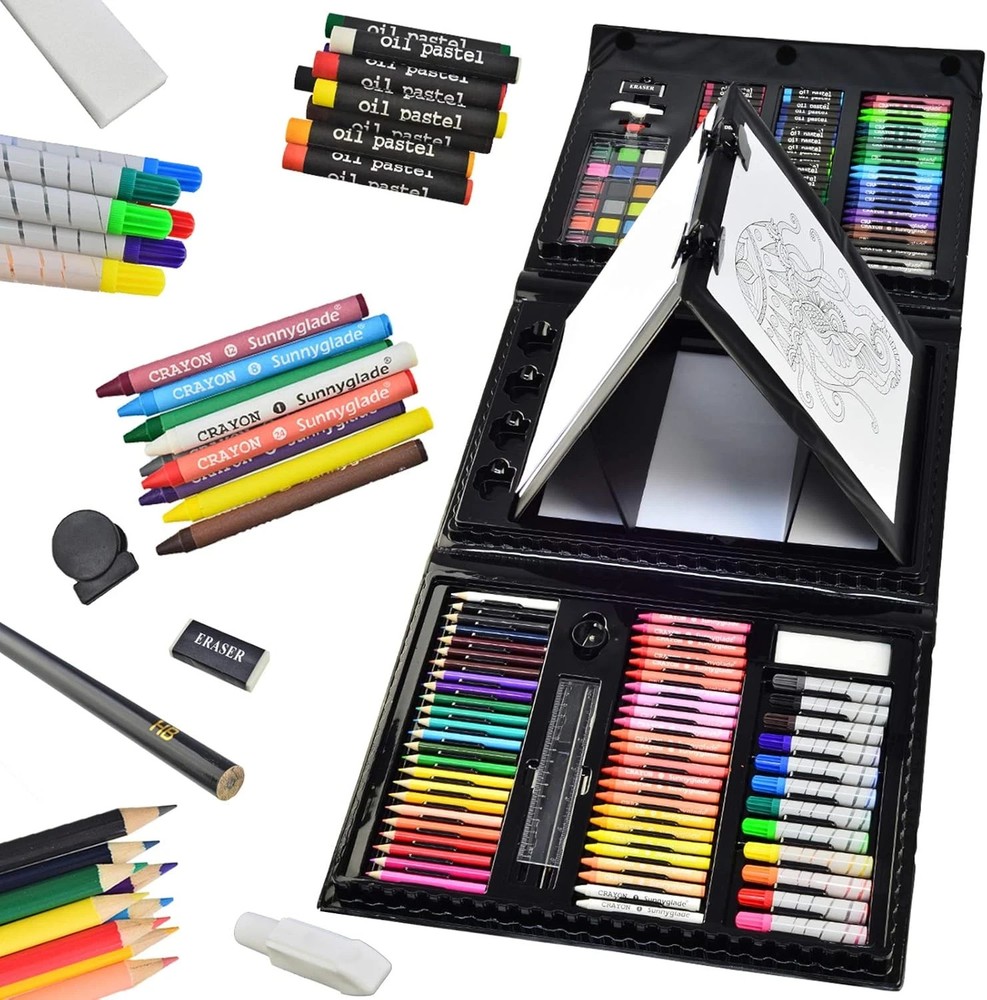 Sunnyglade 185 Pieces Double Sided Trifold Easel Art Set, Drawing Art Box
