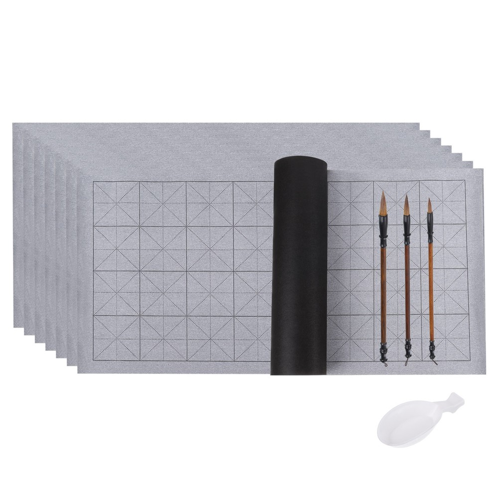 12pcs Chinese Calligraphy Set 28x13Inch Reusable Water Writing Cloth Brush